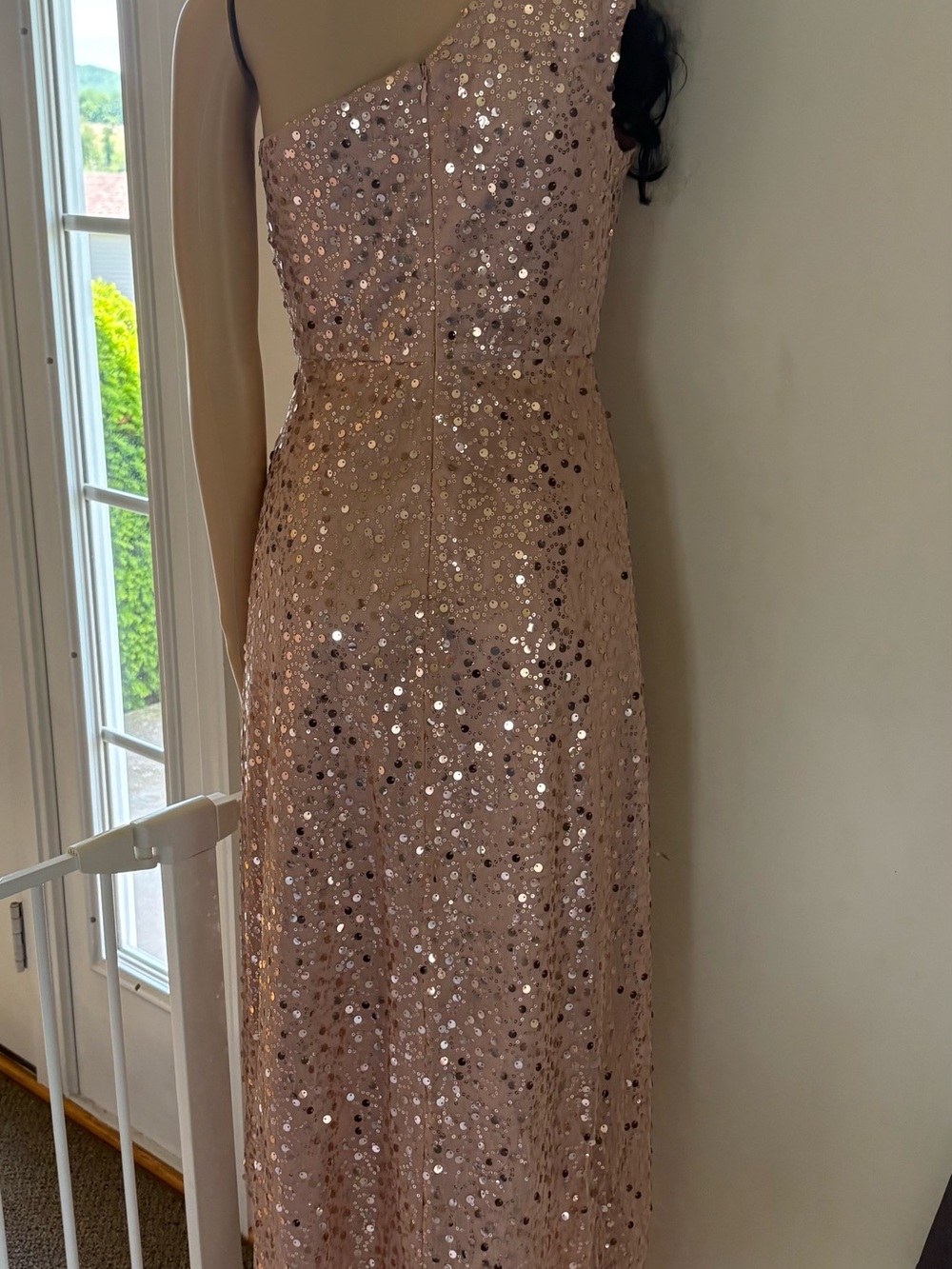 MaxandCleo Rosegold Sequin One-Shoulder Evening Dress Size 2 - Picture 2 of 5